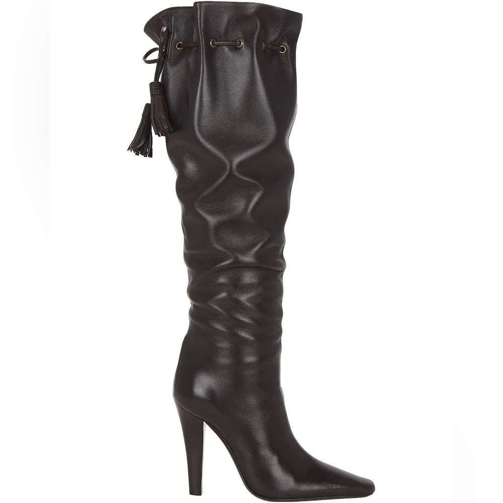 NEW! Saint Laurent Knee High Boot in Harris Eagle Brown